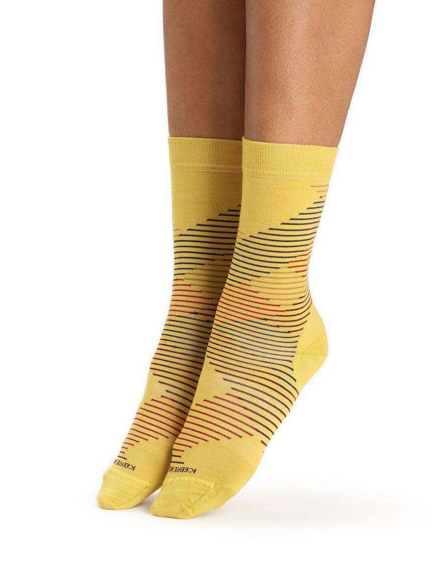 Silent Gold / Clove Women's Icebreaker Merino Lifestyle Fine Gauge Crew Dashes Socks | USA 1411OKIR